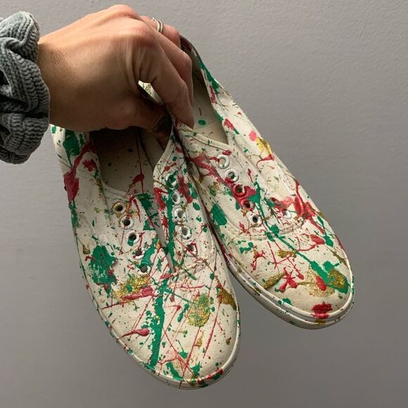 Christmas Vans Classics Sneakers Paint Splatter Christmas DIY Red Green Size 8 - Picture 12 of 13